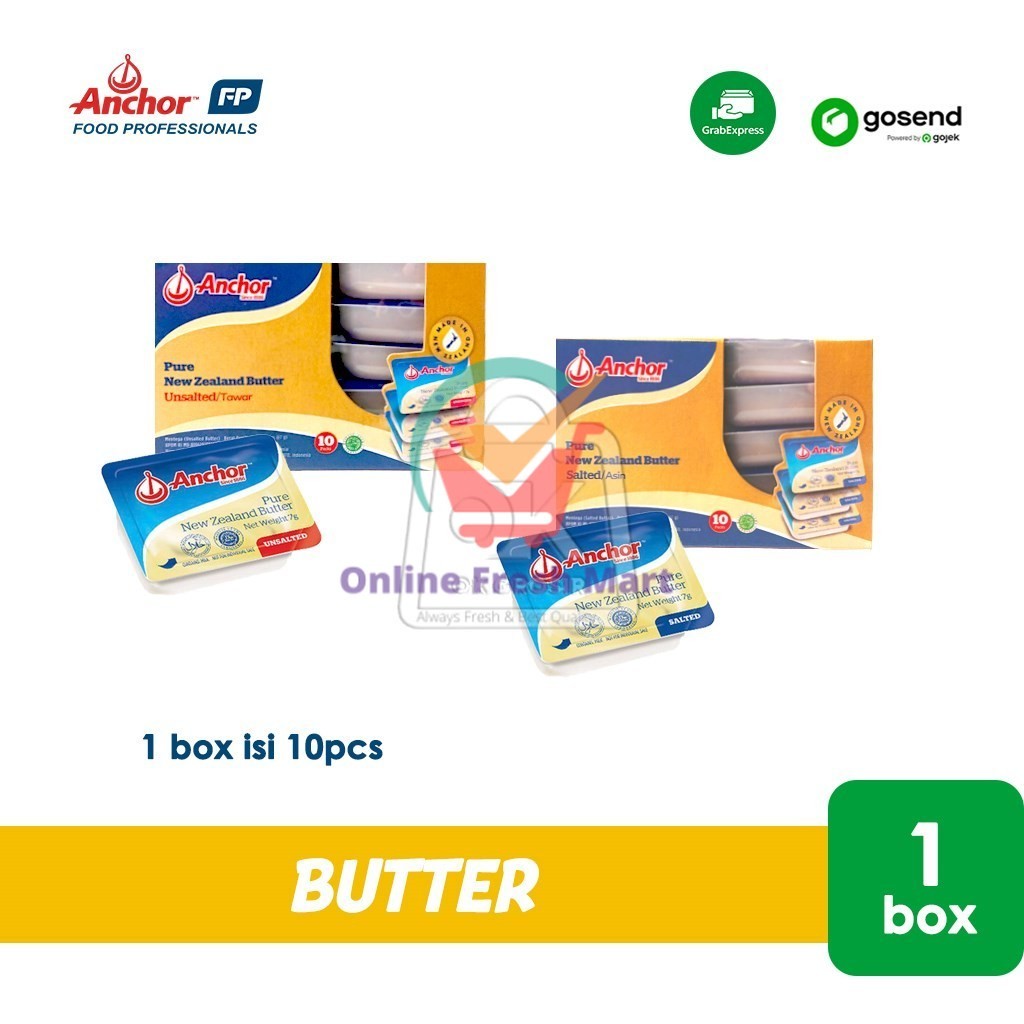 

Anchor Butter Unsalted / Salted 7 gr x 10 pcs (1 Box ASLI) KHUSUS INSTANT - Online Fresh Mart Denpasar