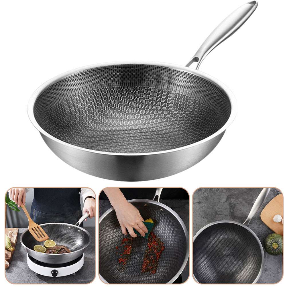 Non Stick Frying Pans Griddle Stainless Steel Wok Stir-fry for Stoves Accessories Everyday Honeycomb