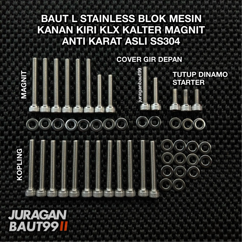BAUT L STAINLESS BLOK MESIN KLX KANAN KIRI KALTER MAGNIT SS 304 ANTI KARAT D TRACKER KLX