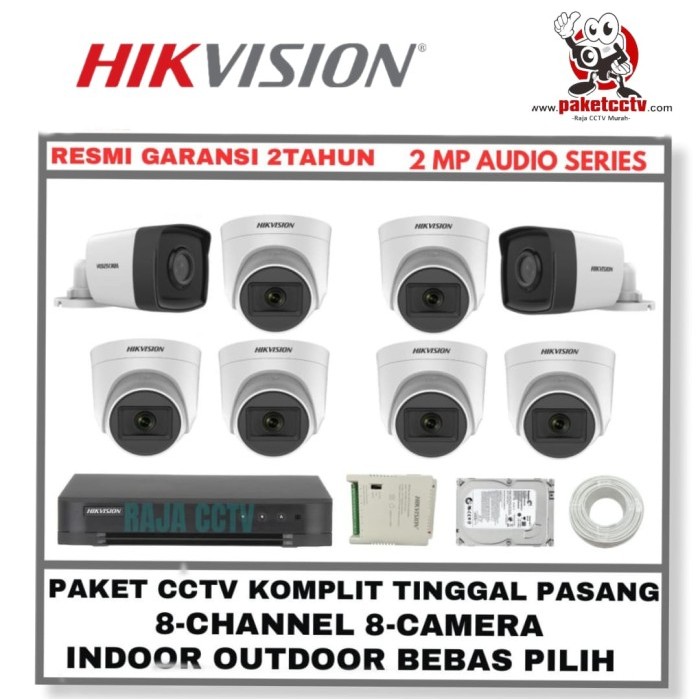 PAKET CCTV HIKVISION 2MP 8 CHANNEL 8 CAMERA support Audio