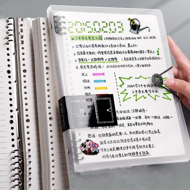 

A5 60Sheet Paper Lined Book Transparent Loose Leaf Binder Notebook Refillable Line Flip Cover Journal Daily Writing Supplies