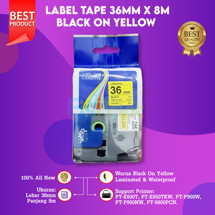 

FixPrint Compatible Label Tape Laminated TZE-661 36mm X 8m Black On Yellow Cassette Printer Bro PT-E800T PT-E850TKW PT-P900W PT-P950NW PT-9800PCN