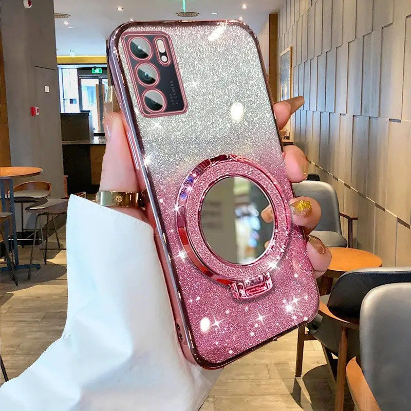 New Phone casing OPPO Reno6 Pro Cover Magnetic Plating Sparkling Diamond silicone Softcase shockproo