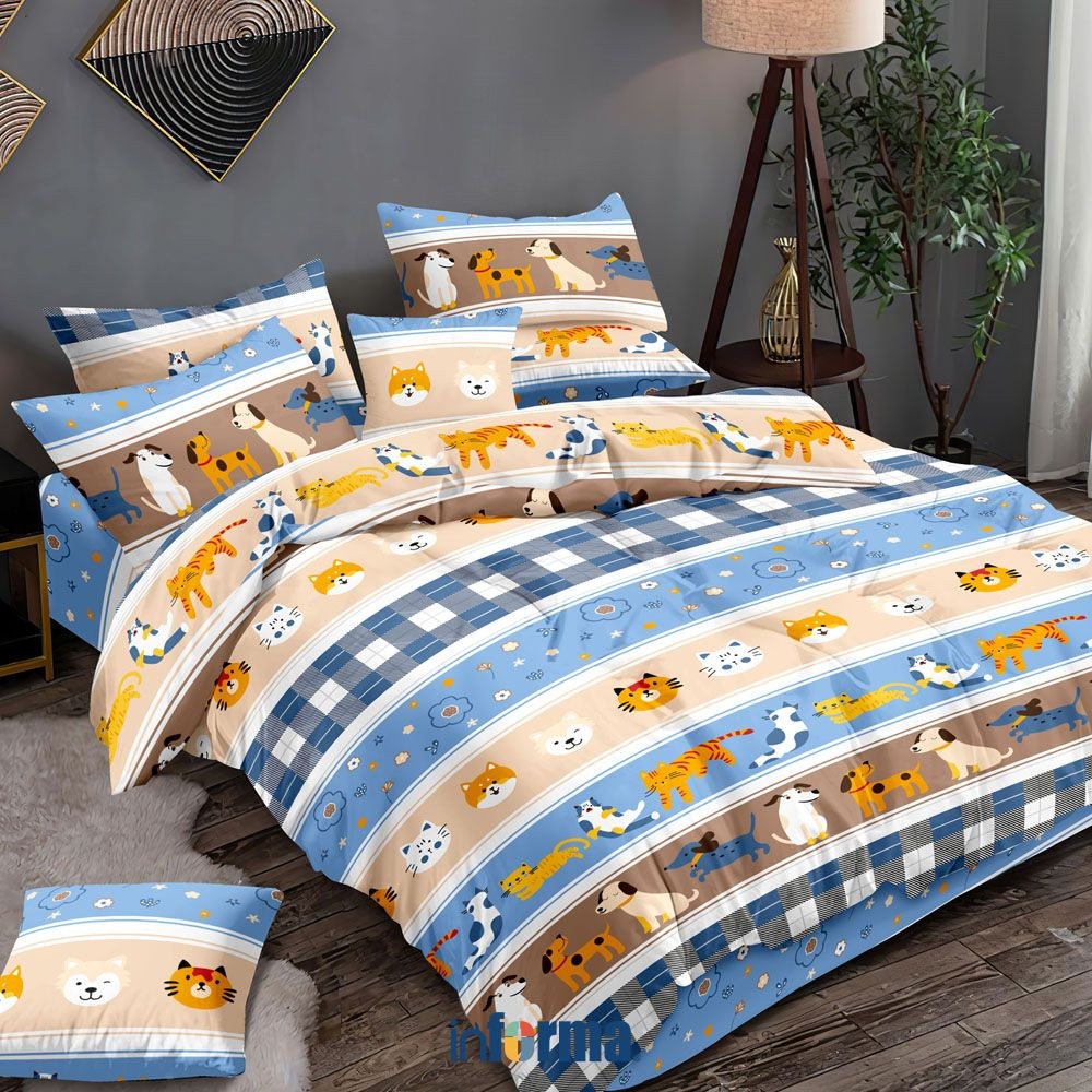 Informa Linotela Seprai Double Anak Katun Cica 120x200 cm Set 3 pcs Sprei Seprei Sprai Sepray Bed Sh