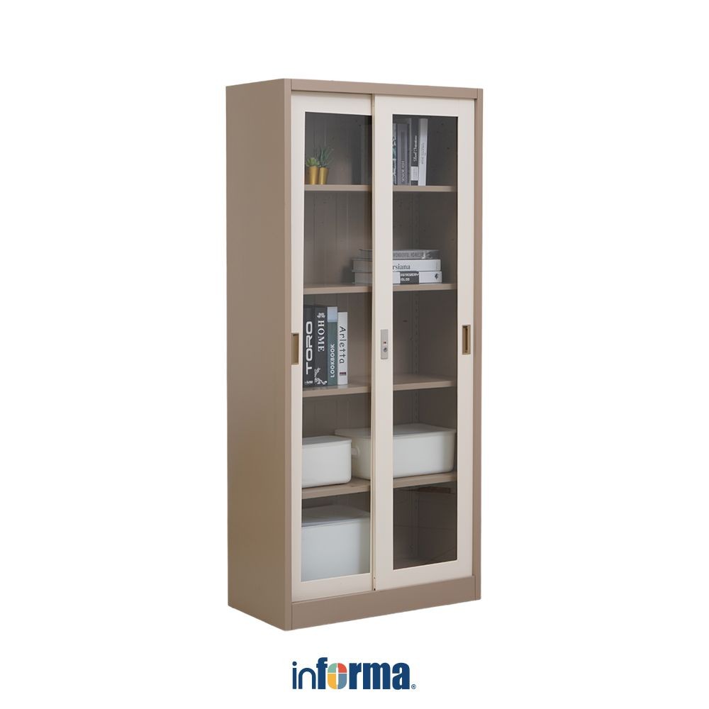 Informa Kiev Lemari Arsip Kantor Metal Slide Glass - Cokelat Muda File Cabinet Lemari Besi Kabinet T