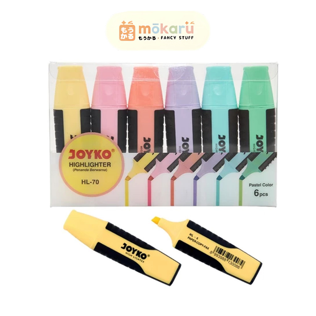 

Joyko Highlighter HL-70 Penanda Berwarna Pastel Color 1 SET Isi 6 Pcs Lucu Unik Murah