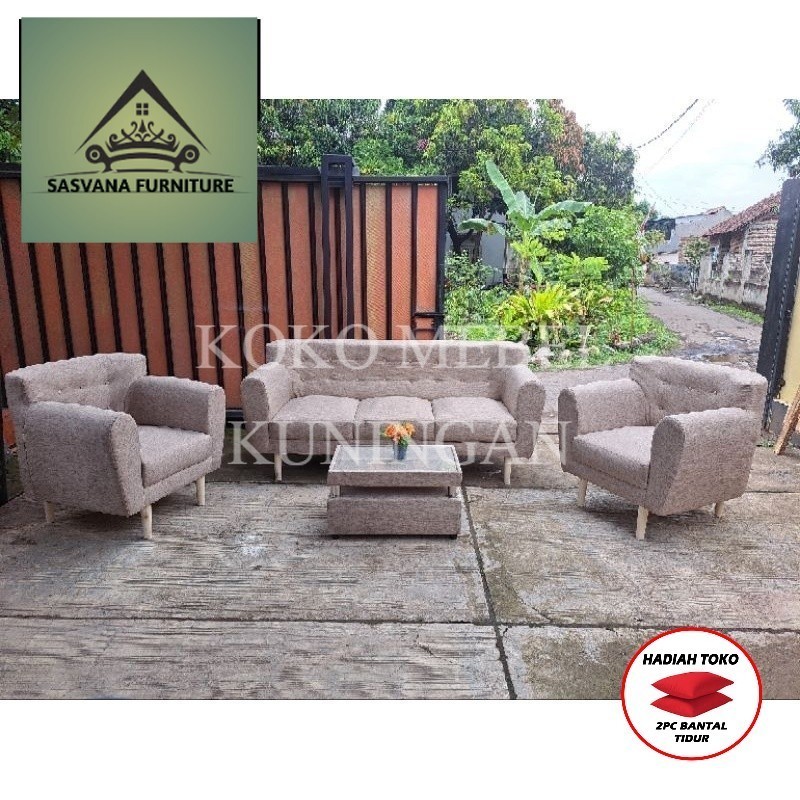 (FREE BANTAL TIDUR) Sofa Retro Minimalis Set / Sifa Retro 3 Seater / Sofa Retro Ruang Tamu SASVANA F