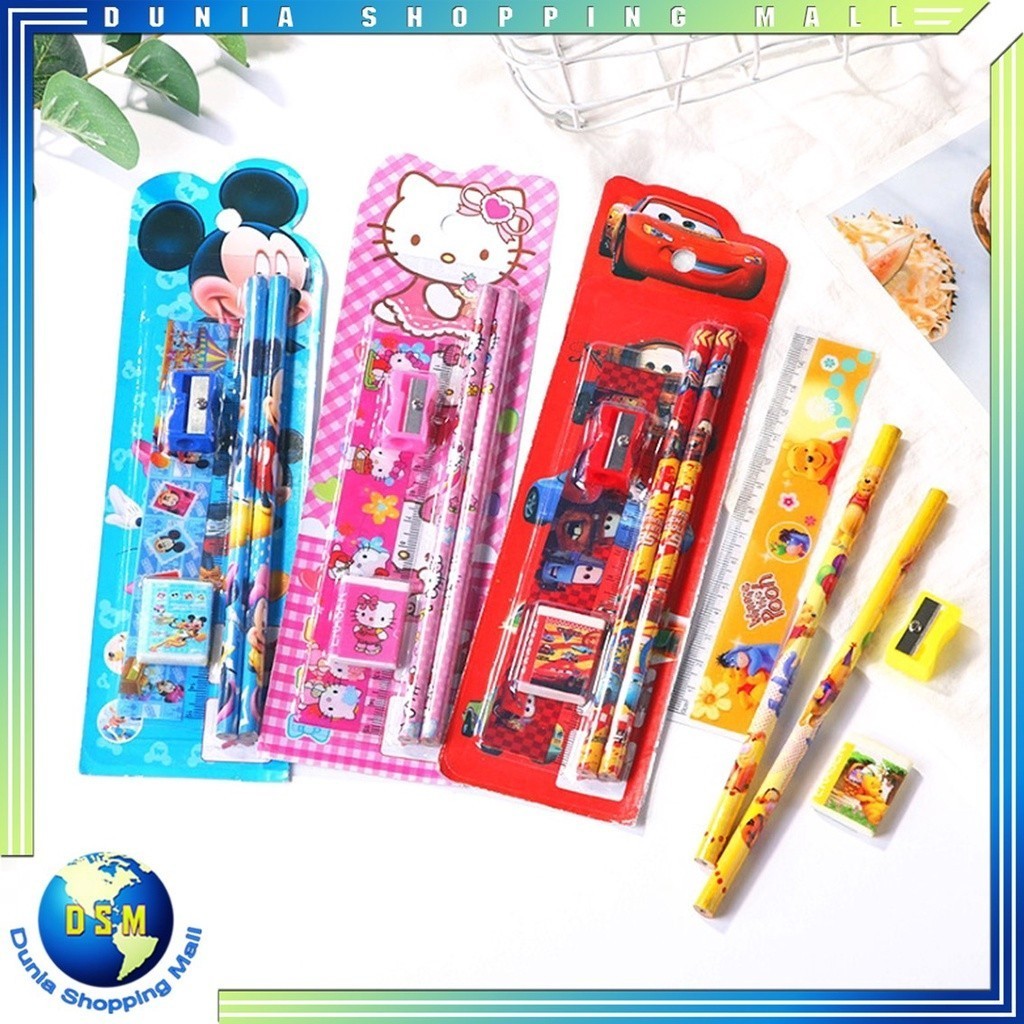 

DSM Stationery Set 5 in 1 Alat Tulis Anak Sekolah Penghapus penggaris Pensil Serutan Karakter Lucu