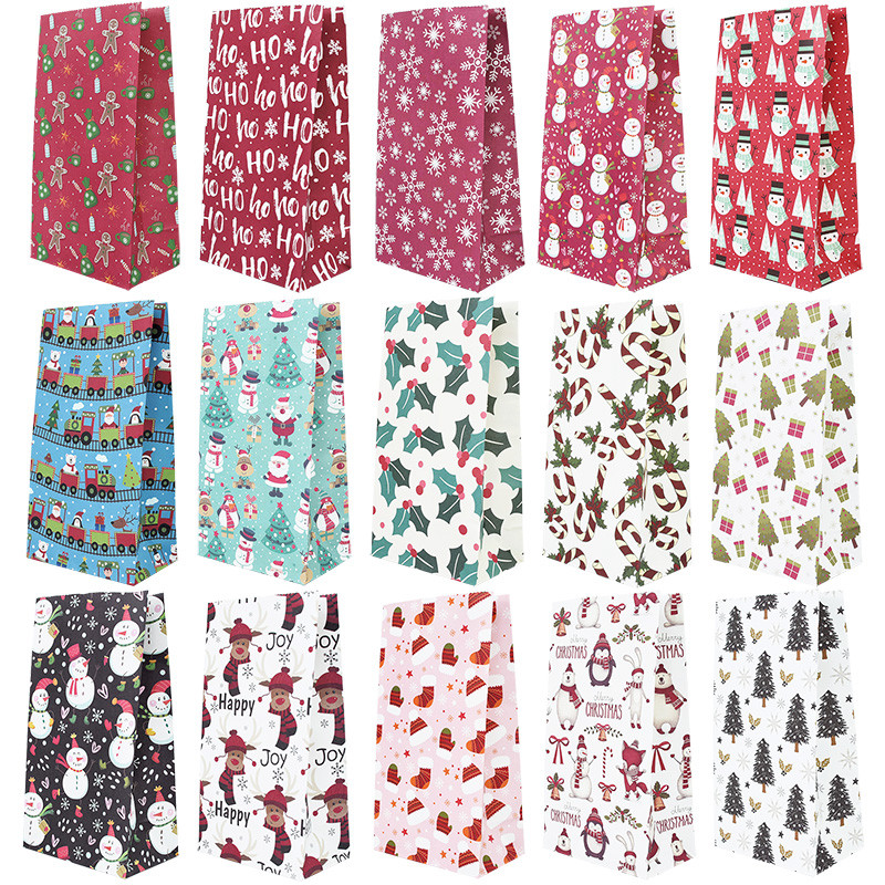 

5pcs Christmas Kraft Paper Bags Santa Claus Snowman Snowflake Candy Cookies Bag Gift Packaging Xmas Navidad New Year Party Decor