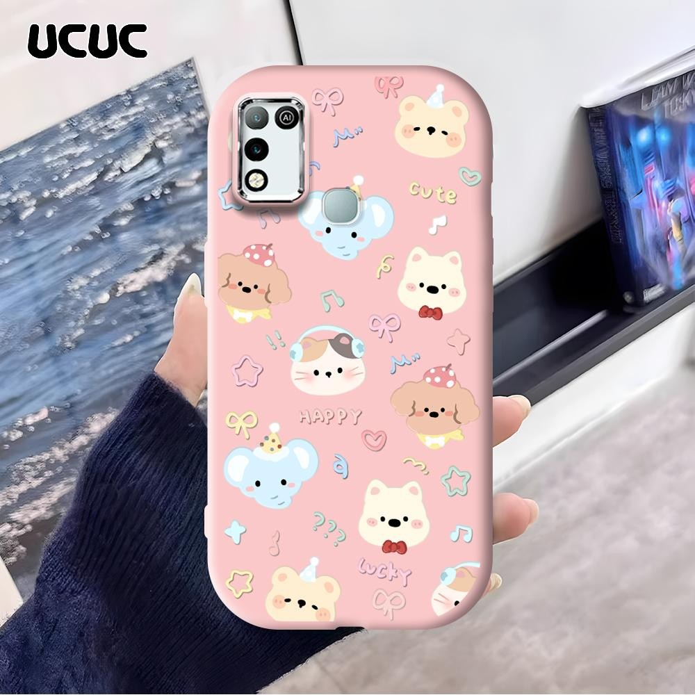 UCUC Infinix Hot 10 Play 11 Play New Original Cartoon Design Silver Edge Lens Fatty Soft Liquid Sili