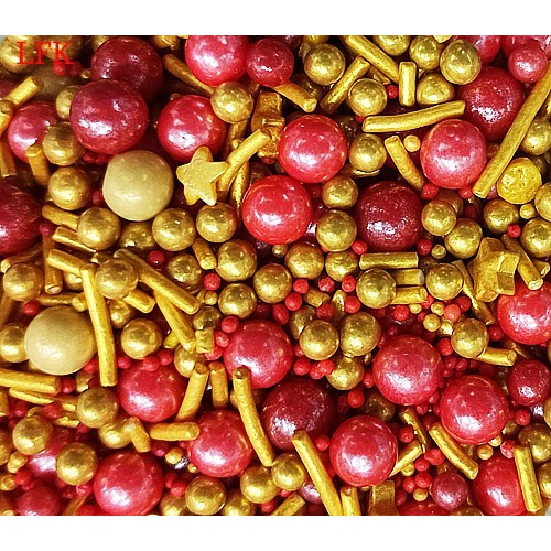 

SPRINKLE MERAH EMAS RED GOLD GOLDEN MUTIARA DEKORASI HIASAN KUE IMLEK - 10G