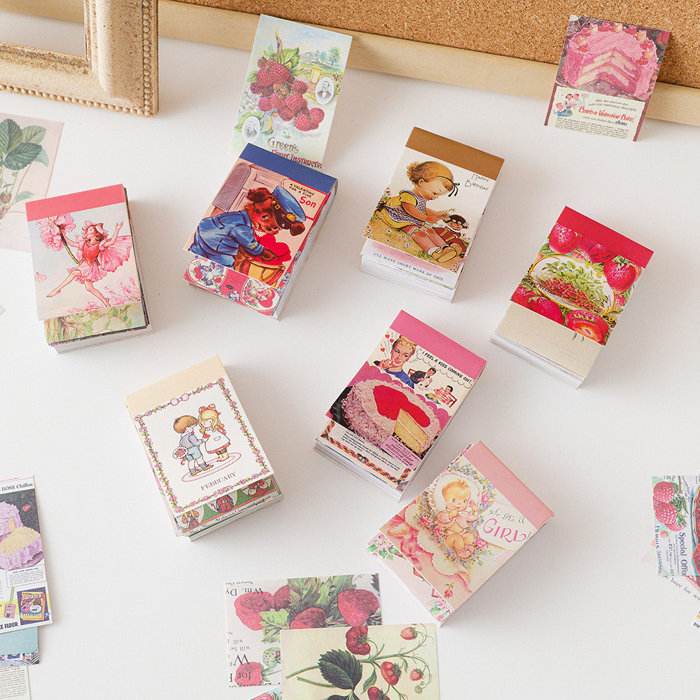 

99pcs/lot Memo Pads Material Paper Vintage animals Strawberry paper Junk Journal Scrapbooking Cards Background Decoration Paper