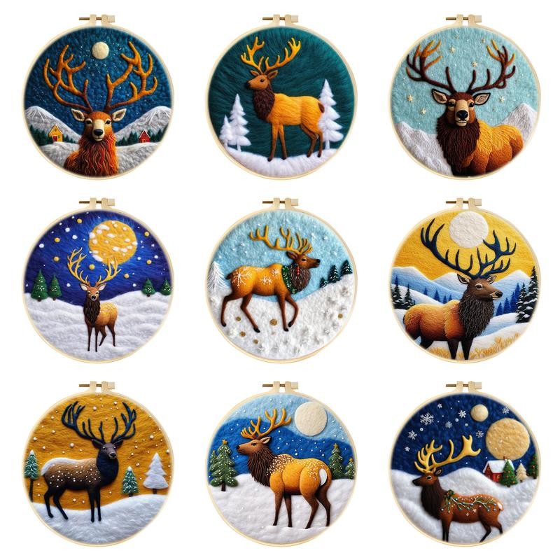 

GATYZTORY 20x20cm Felting Needle Painting With Frame Needles Felting Reindeer Kit Felt Diy Package Wool Felt Winter Art Home