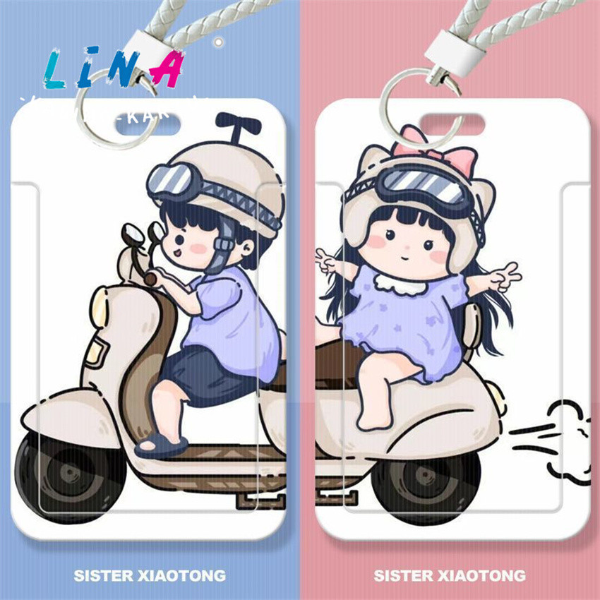 

Pasangan kartun lucu pemegang kartu geser kartu makan siswa kartu bus kartu ID penutup pelindung kartu akses kampus