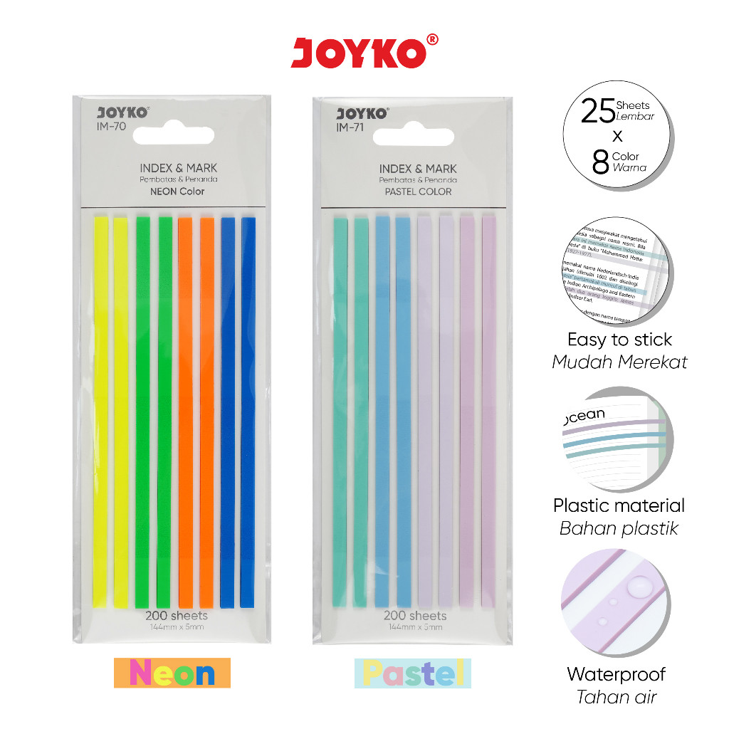 

Index Mark Penanda Pembatas Joyko 200 Sheets IM-70 ~ 71 Plastik