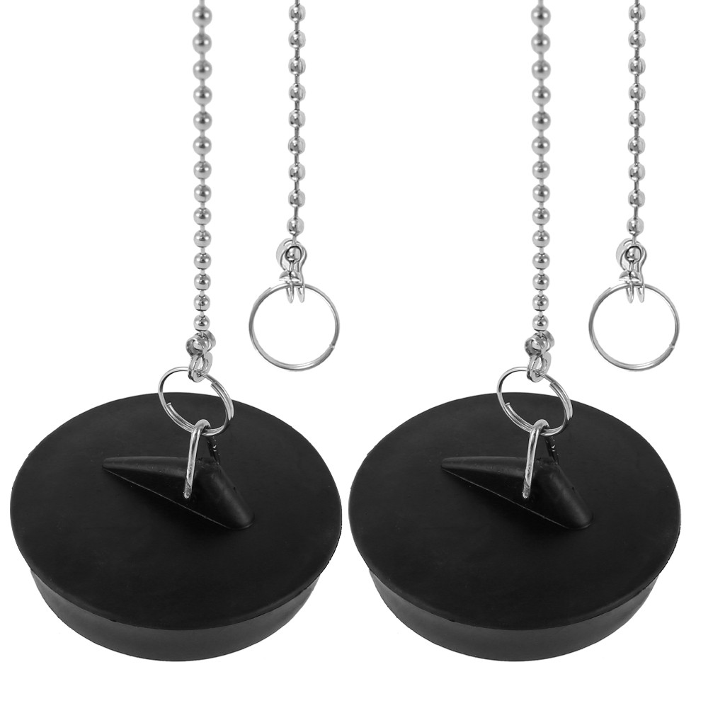 2Pcs Sink Plug Universal Rubber Drain Stopper with Round Beaded Chain Bath Sink Drain Stopper Plug f