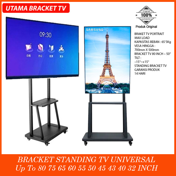 Bracket TV stand/Bracket Stand TV/Bracket Standing TV LED Dorong & Roda 24-32-40-43-50-55-60-65 Inch