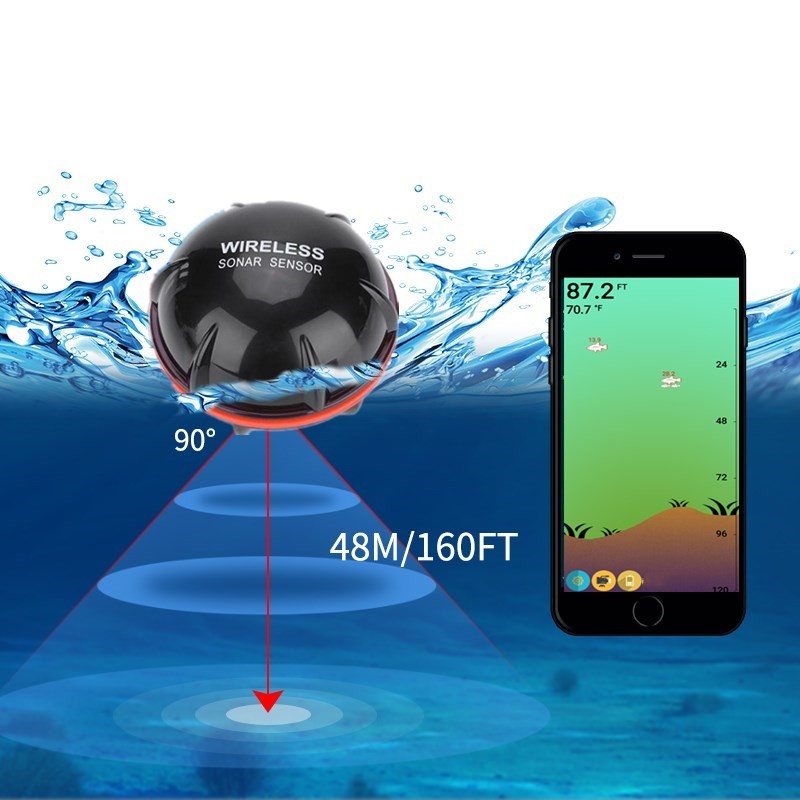XA02 Wireless Bluetooth Smart Sonar Fish Finder 48m/160ft Fish Finder Portable Outdoor Fishing Equip