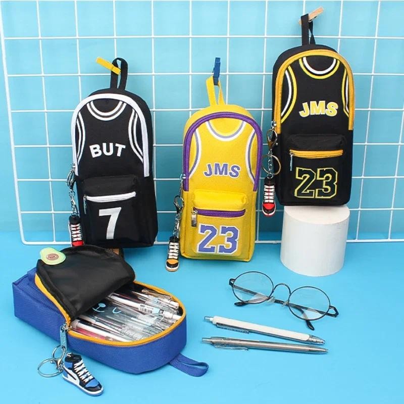 

Fashionable Canvas Double Layer Large Capacity Basketball Pencil Case Birthday Gift Students Stationery Bag School Supplies