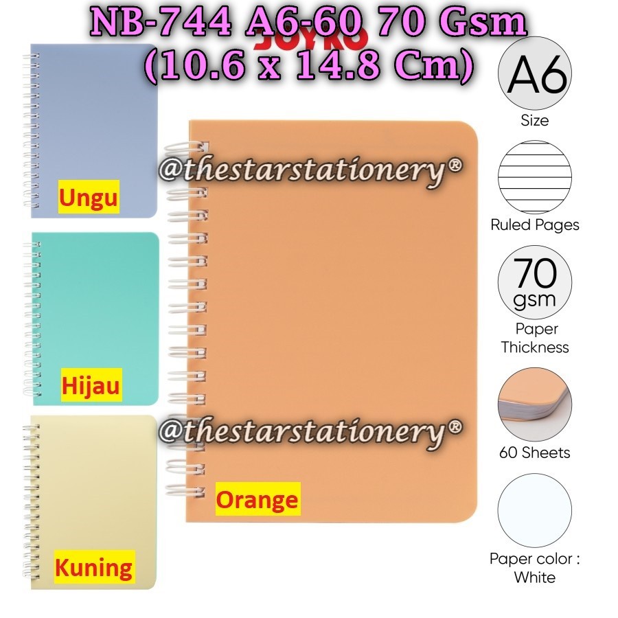 

(1 Biji) Spiral Book JOYKO NB-744 A6-60 70g / Diary Agenda Buku Catatan Bergaris Joyko NB-744 A6 70g