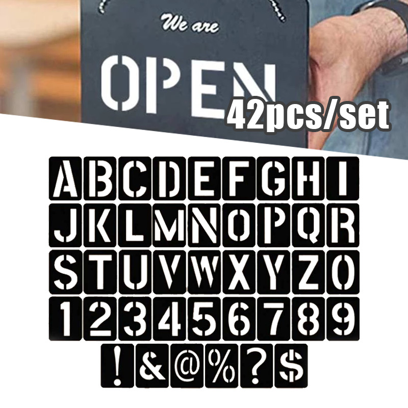 

42buah/Set Cetakan Huruf Angka Stencils Stensil Plastik Pylox Cat Semprot Cetakan Stencil Huruf