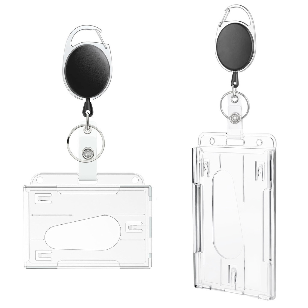 

Transparent Double Cards Slots ID Tag Badge Holder with Badge Reel 2 Cards Storage Organizer Employee Pass Work Card Case Sleeve