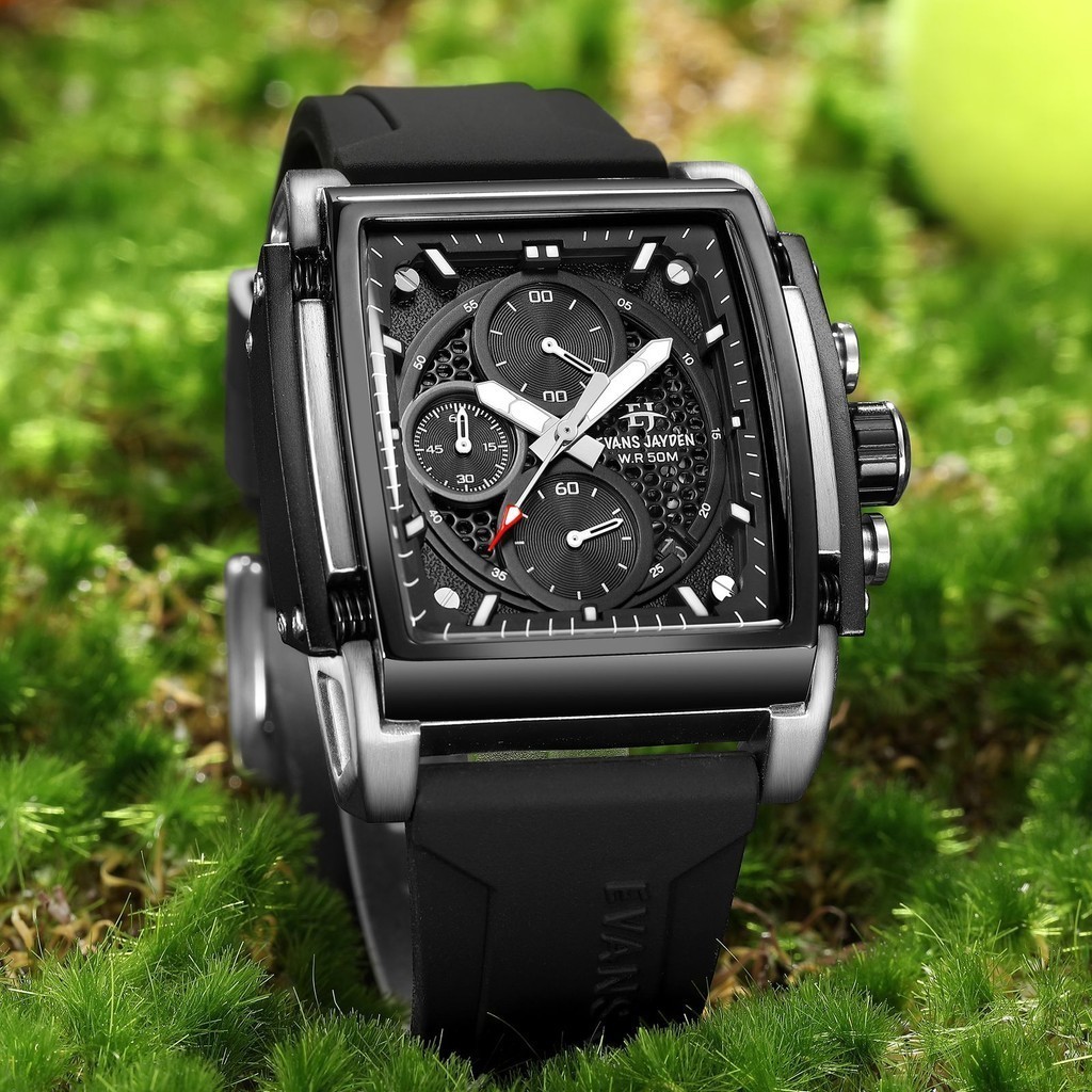 Jam Tangan Pria Evans Jayden 9619 Rubber Silicon Kaca Sapphire Chrono 5 ATM