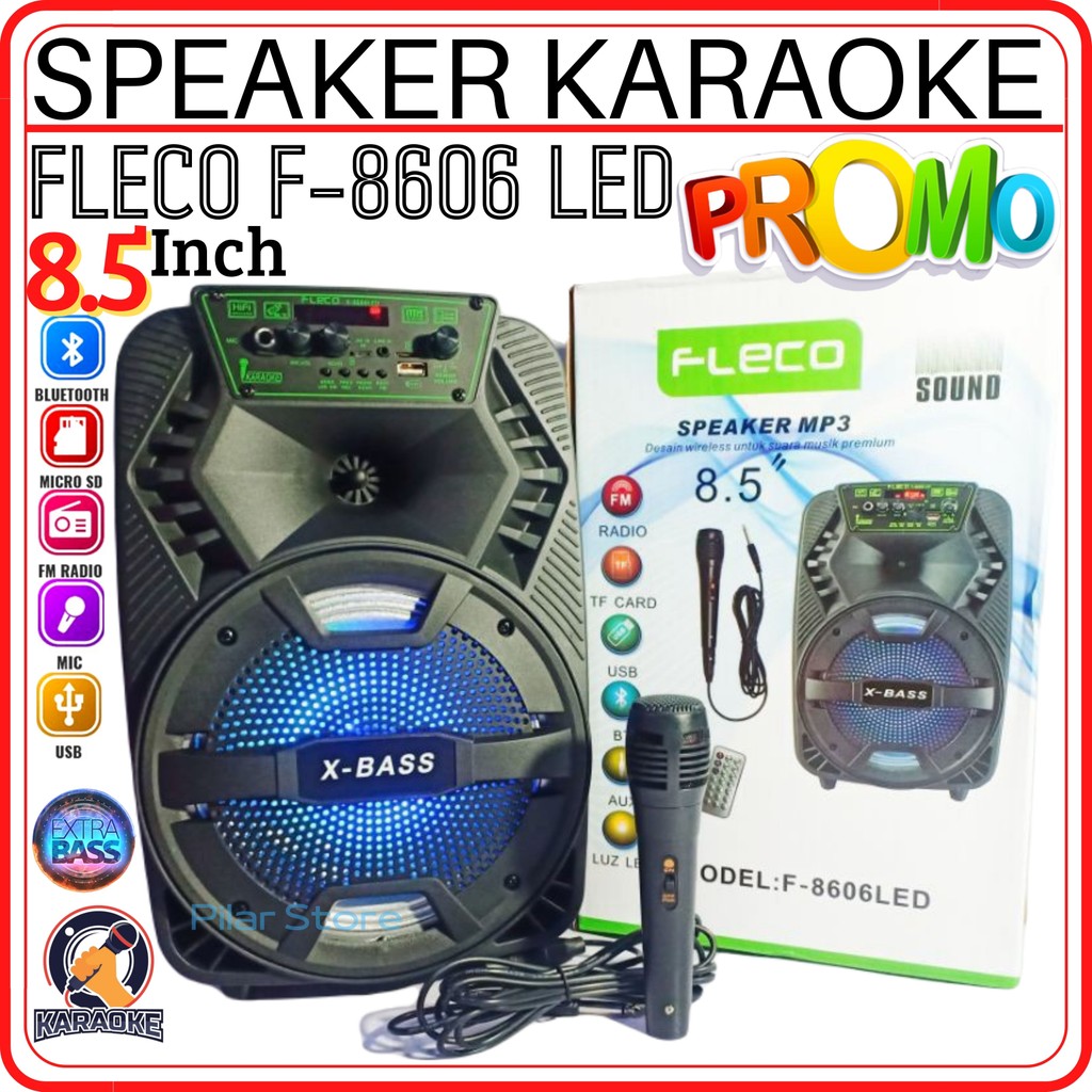 SERBA COD SPEAKER BLUETOOTH FLECO 8'5 INCH F-8608/8606/8803 LED FREE MIC KAROKE SUPER BASS - SPEAKER