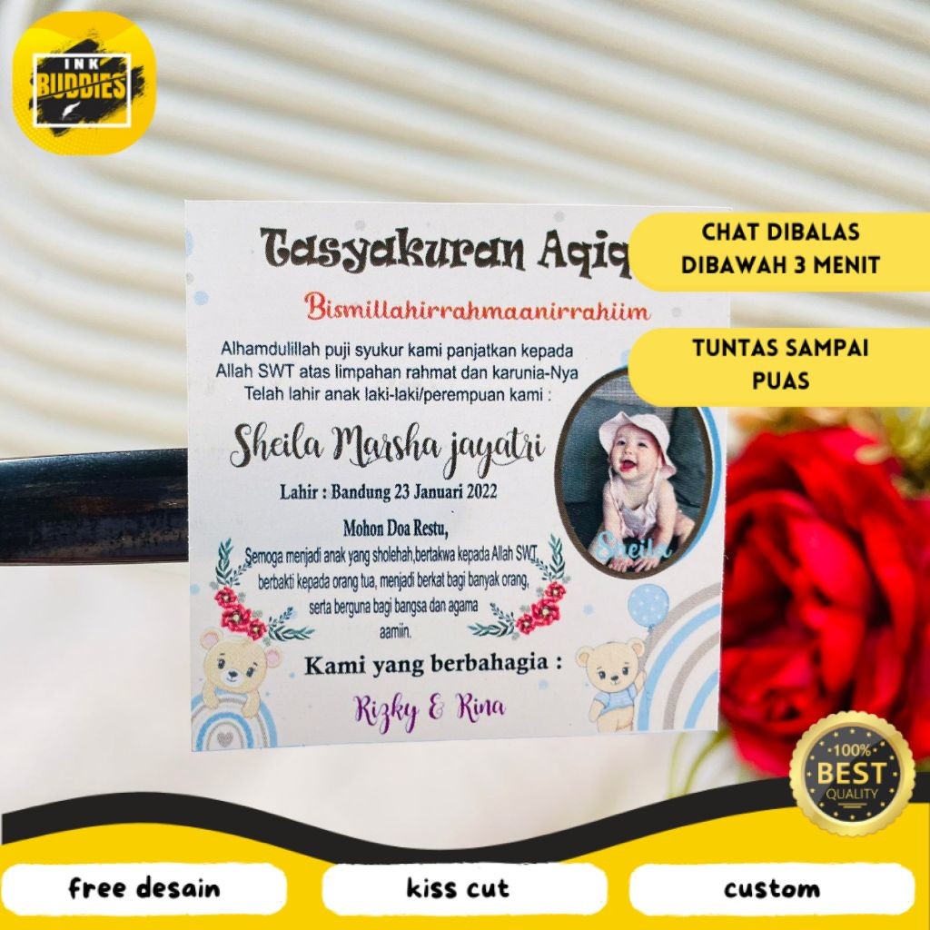 

INB 2-4 Stiker Tasyakuran Aqiqah Bayi Sticker Syukuran Aqiqah Acara Aqiqah Anak Kotak Uk.Kecil