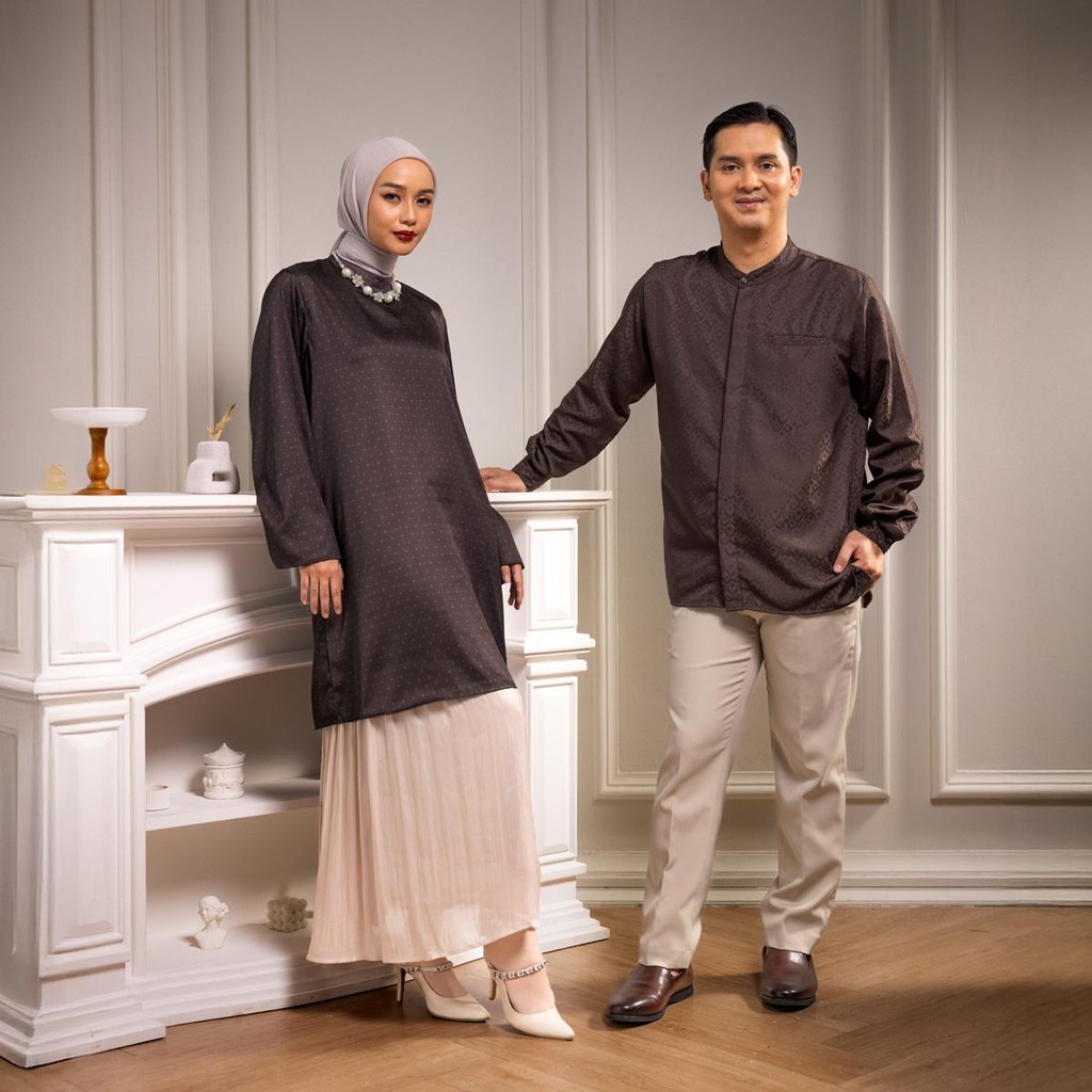 ZM Zaskia Mecca - Couple Set - Teman Serumpun - Edisi Kamboja | Tunik Muslim Wanita & Kemeja Koko Pr