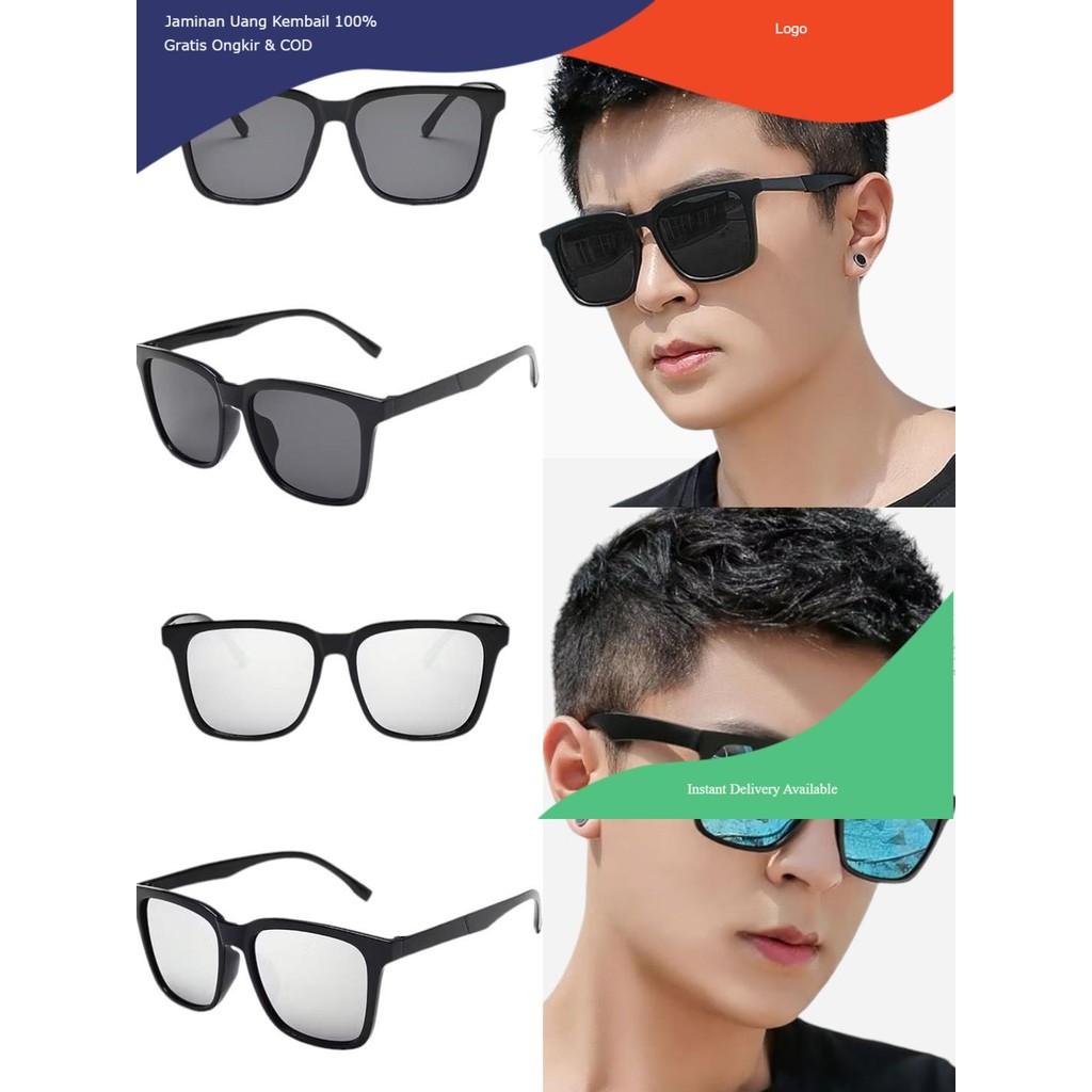 Kacamata Hitam Kotak Retro Pria Wanita / Kaca Mata Fashion Korea Sunglasses Eyewear