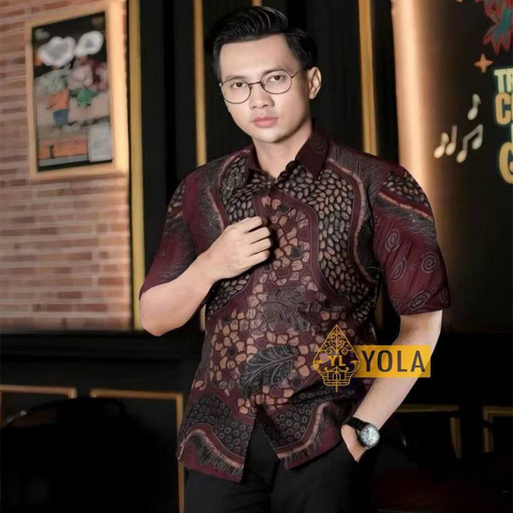 Kemeja Hem Baju Batik Pria Lengan Pendek motif Watu Maron Katun