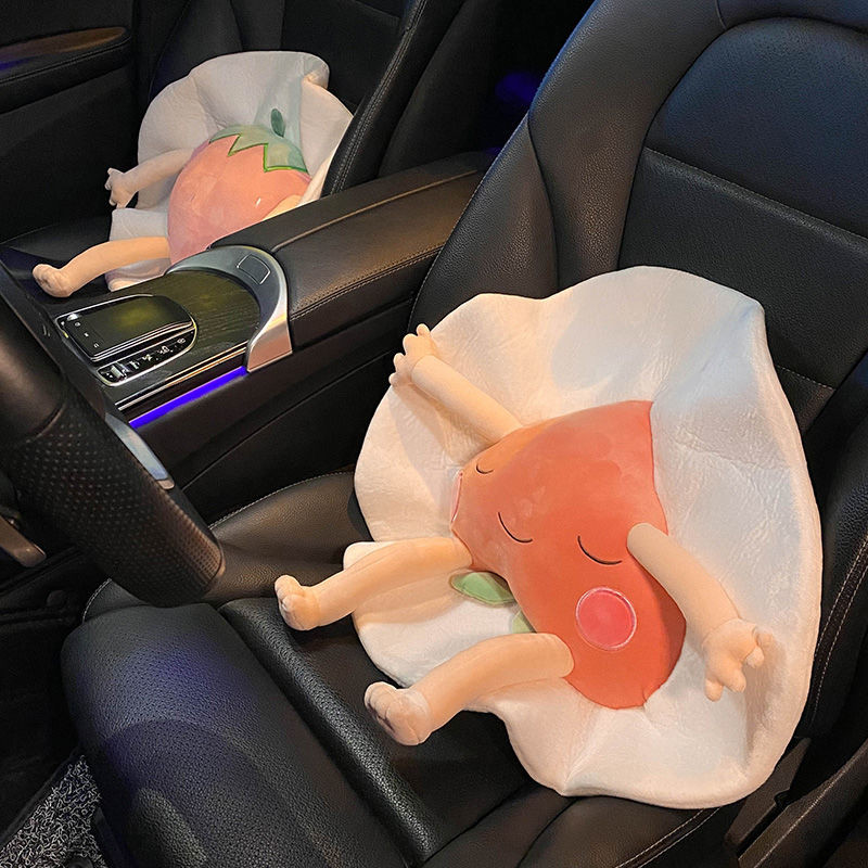 Bantal Strawberry Dudukan Kursi Mobil Karakter Buah Peach Bantal Penopang Pinggang Mobil Lucu