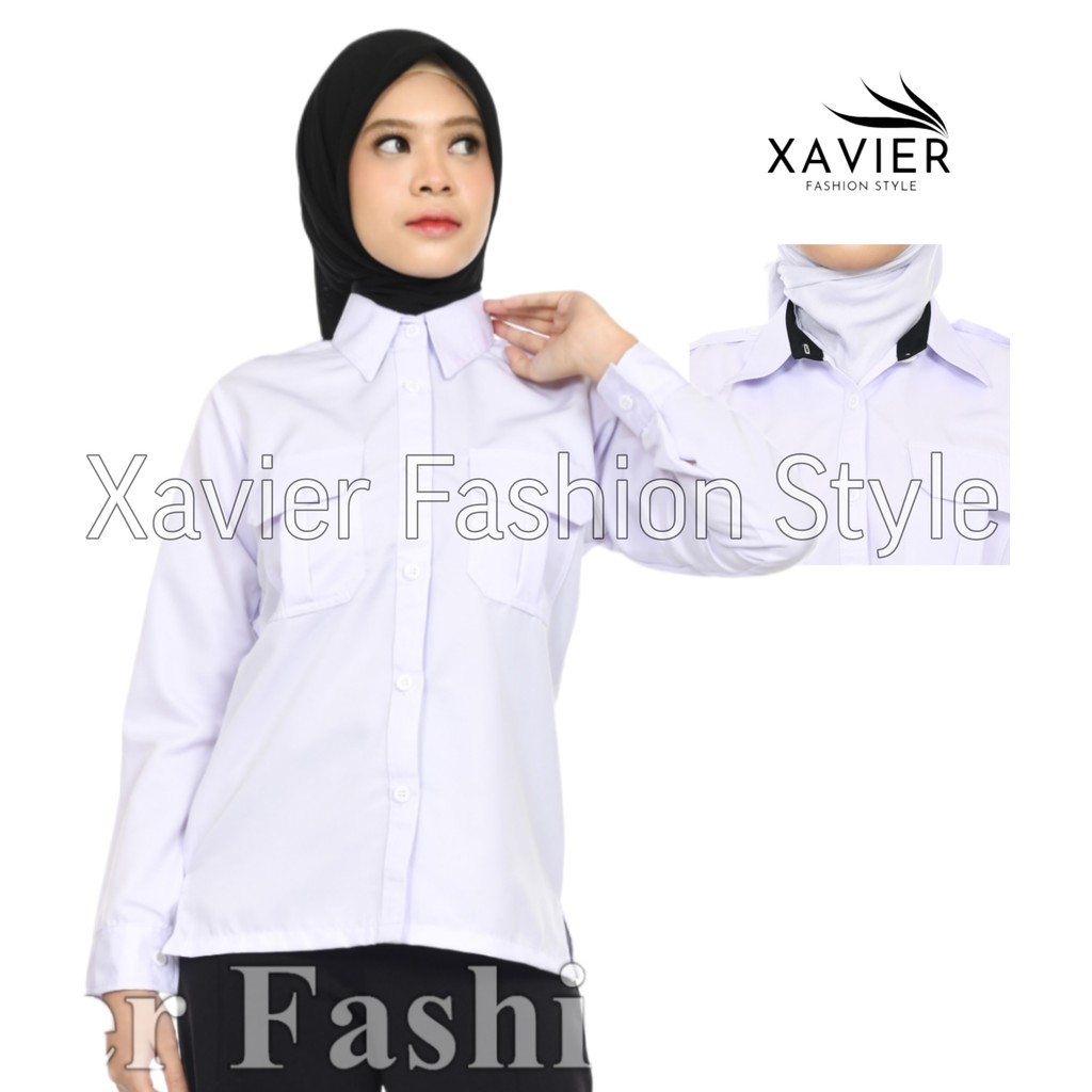 Kemeja   Dinas Putih Wanita Seragam Pns Putih Wanita Baju Pdh Putih Wanita Kerah Hitam Terbaru
