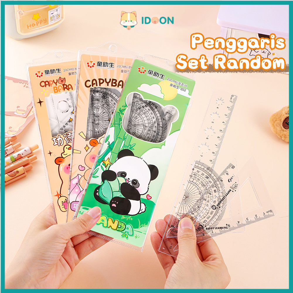 

IDOON 1set Penggaris Fleksibel 4in1 Penggaris Segitiga Busur Derajat Transparant Ruler Lucu