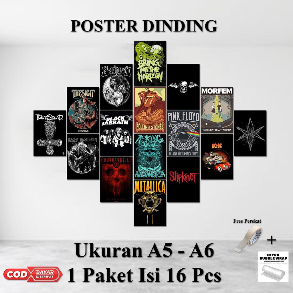 [COD] Poster Dinding Band Metal Ukuran A5 A6 1 Paket isi 16 Pcs Dekorasi Rumah Hiasan Dinding Kamar 
