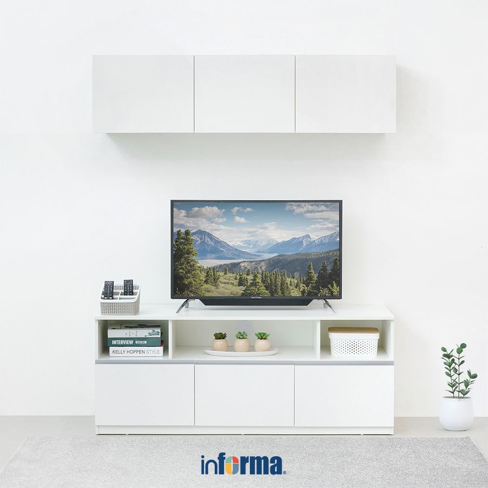 Informa Finn Set Lemari Tv Modular Dengan Kabinet Dinding - Putih Entertainment Centre Cabinet Meja 