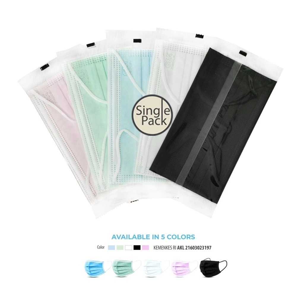 GEA Masker Earloop Single Pack 3ply Eceran Per Pcs