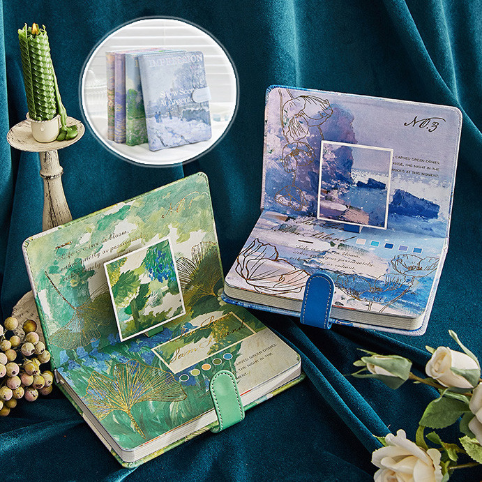 

【MOREBI】Full Color Buku Diary Hardcover Notebook Rosyposy Nature Pemandangan Korea Vintage Lucu / Monet Paintings Color Page Illustration / Journal / Agenda Impor / Notebook / Buku Catatan Unik Penutup / Magnet Notebook