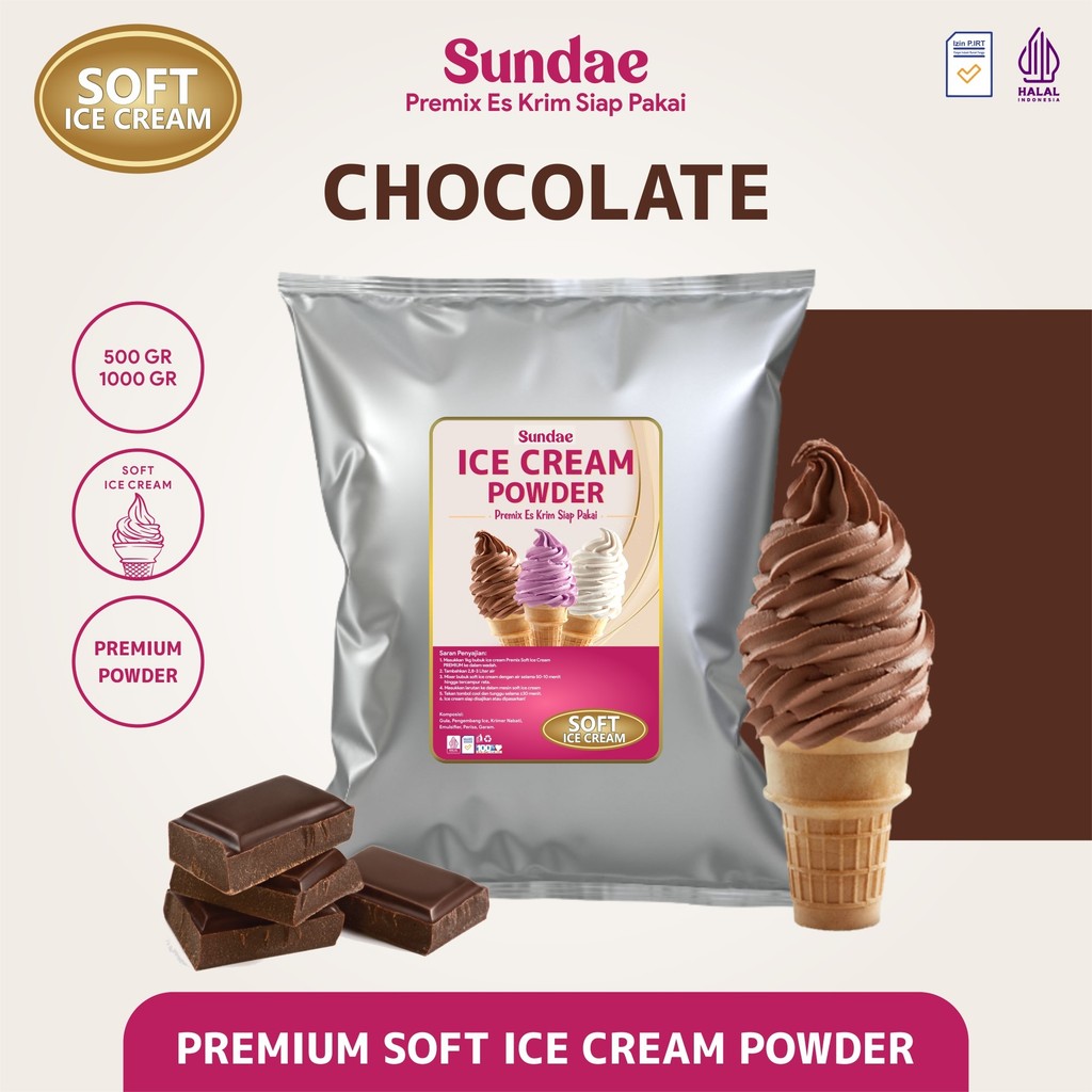

Bubuk Es Krim Soft Ice Cream Powder Premium Rasa Cokelat Sundae Coklat 500 gram / 1 kg