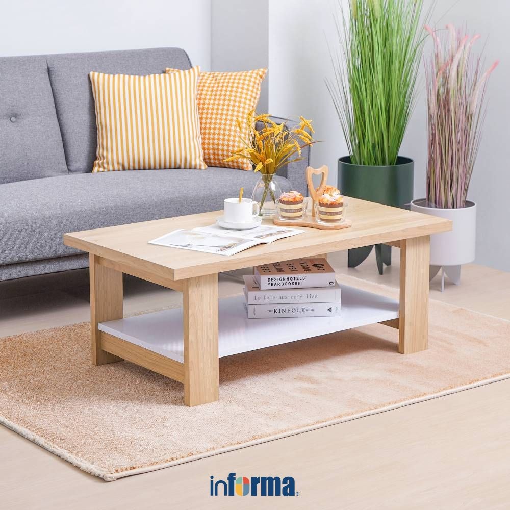 Informa Dianatoo Meja Tamu Rectangle - Cokelat Oak/Putih Coffee Table Tamu Serbaguna Furniture Rumah