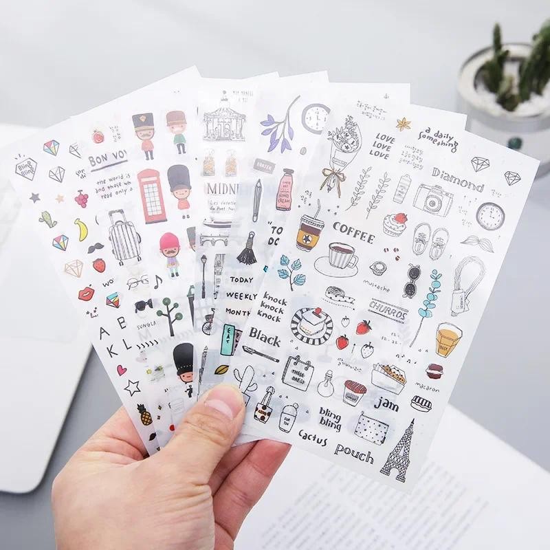 

6 Sheets Fresh Watercolor Cartoon Stickers Pvc Travel Diary DIY Journal Photo Scrapbook Decoration Stickers Stationery