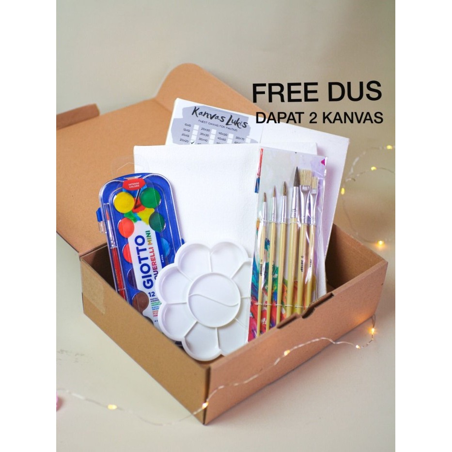 

promo -Paket Lukis Komplit Kanvas Cat Air Kuas Painting Set Kado Hadiah - Giotto 12 color