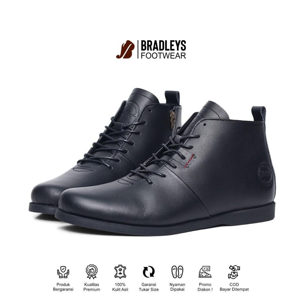 Bradleys Oliver Black - Sepatu Kulit Kasual Semi Boots Formal Zipper Pria Sepatu Boots Resleting