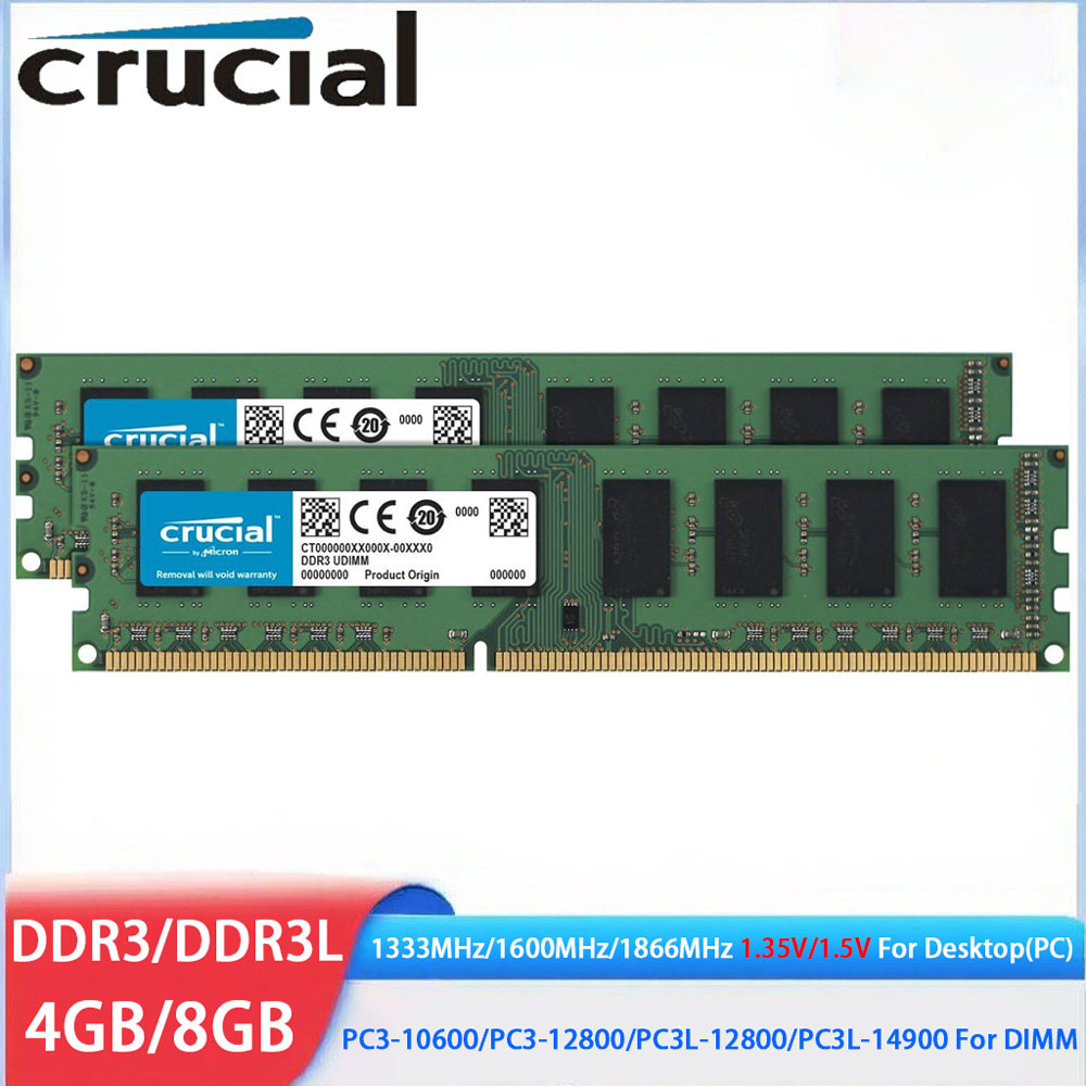 Crucial Memoria RAM DDR3 DDR3L 4GB 8GB 16GB 1333 1600 1866MHz Desktop Memory 1.5V 1.35V PC3L-12800 1