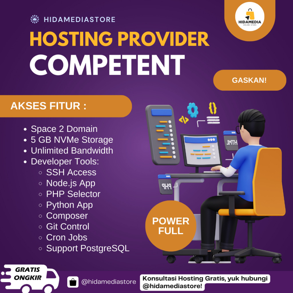 Hosting Competent – 2 Domain, 5 GB NVMe Cepat, Unlimited Bandwidth + Domain Gratis 1 Bulan