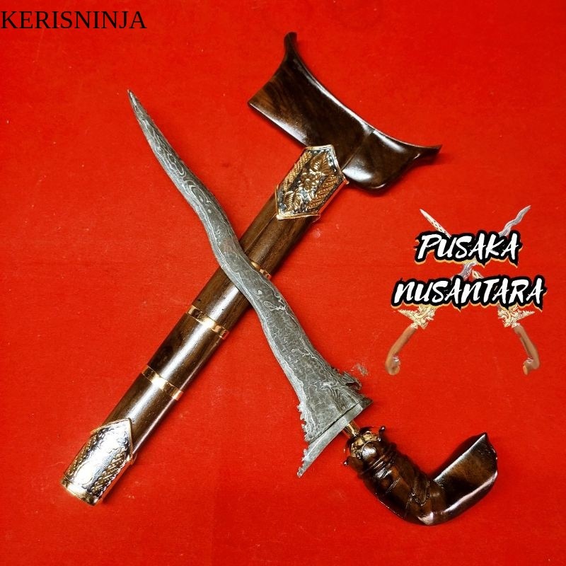 Keris Bugis / Melayu Patrem Luk Lima Pamor Kulit Semongko Warangka Kayu Sono Keling NJ15