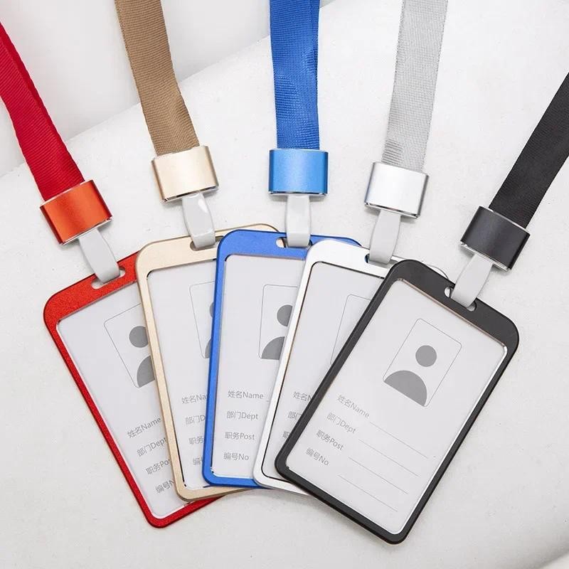 

New Metal Alloy Work Name Card Holders Fashion Business Work Card ID Badge Lanyard Holder Men Women Aluminum ID Business Case