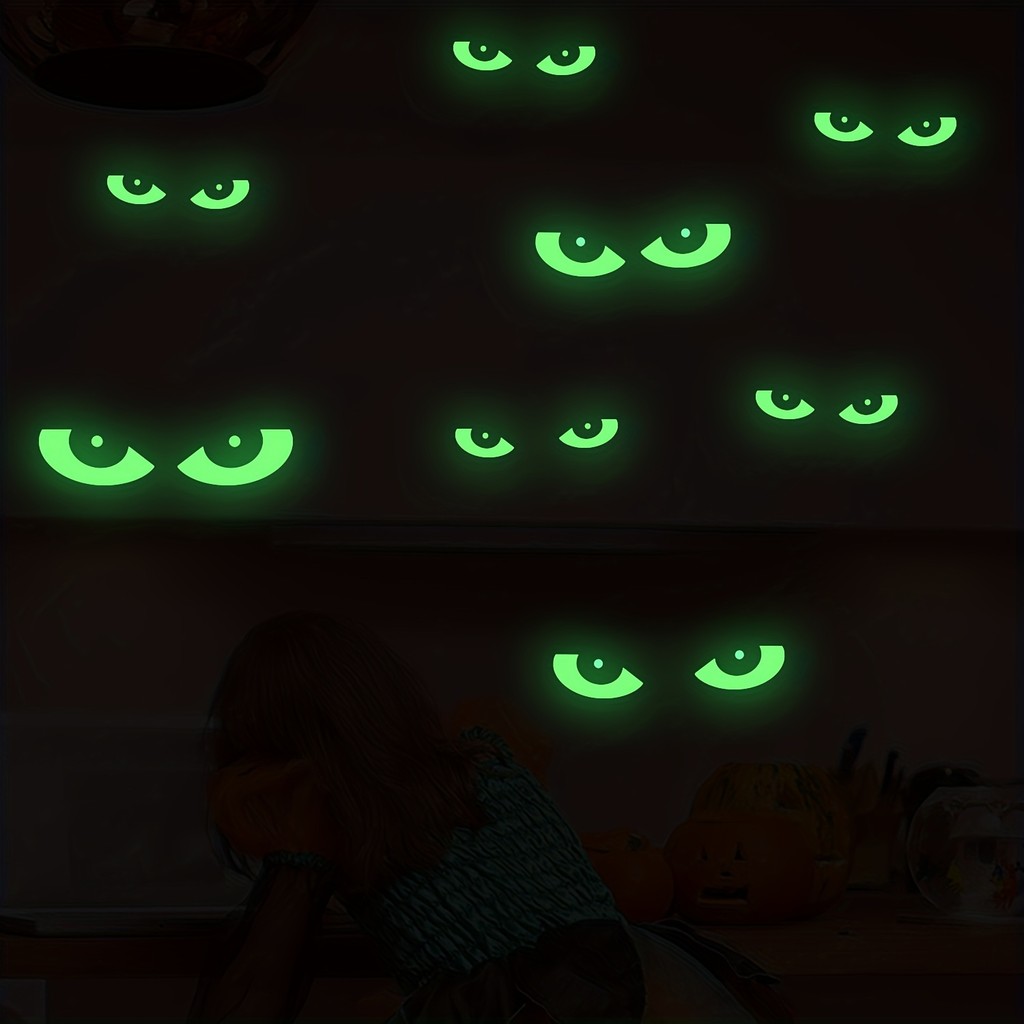 

Glow in The Dark Halloween Eyes Window Clings Removable Luminous Fluorescent Window Wall Decal for Halloween stairs stickers