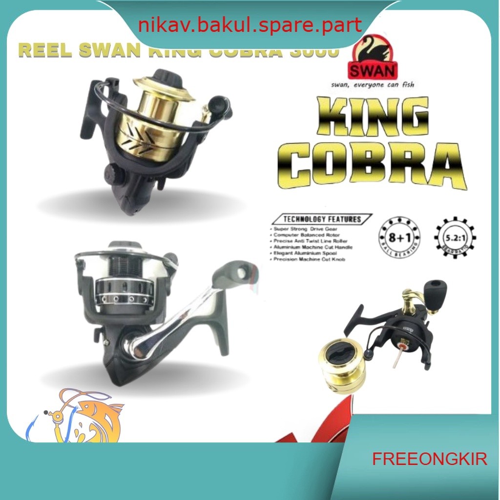 Reel Pancing Swan King Cobra 3000 8+1 Ball Bearing / Reel One Way Swan King Cobra 3000
